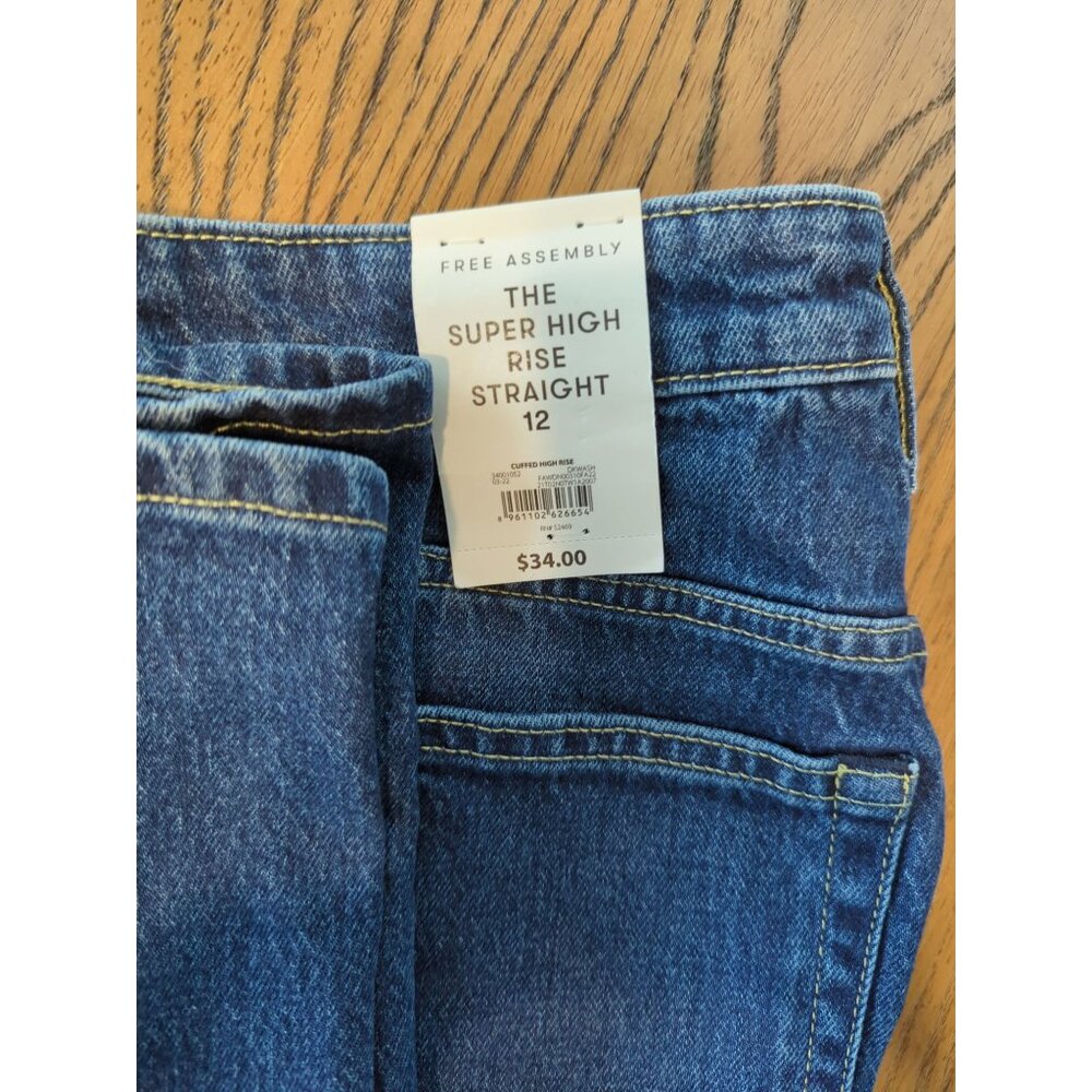 Free Assembly Super High Rise Straight dark wash Womens Jeans size 12 - Picture 13 of 16